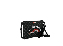 Carica l'immagine nel visualizzatore di Gallery, SHARKS IN PARIS WTF BUBBLY BLACK CHECK CROSSOVER CLUTCH SPRAYGROUND