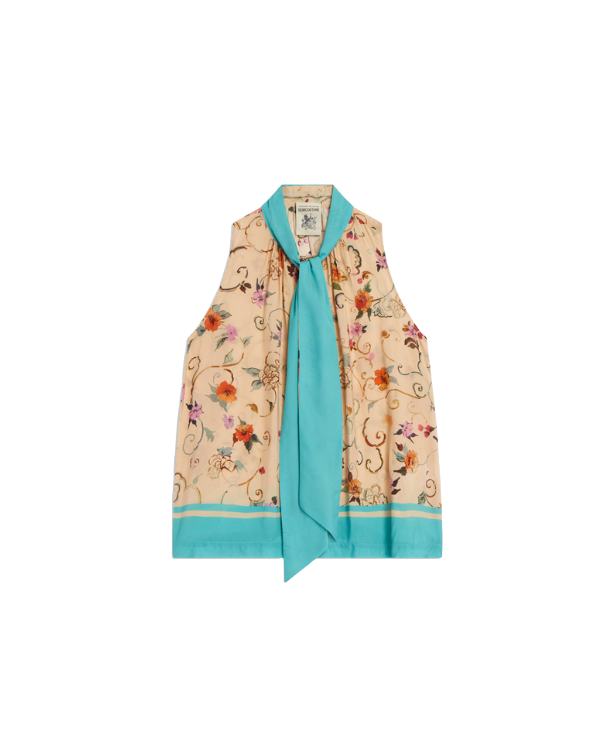 Blusa con fiocco in habotai stampato Semicouture