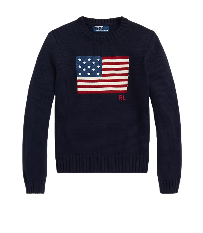 Maglione girocollo in cotone con bandiera 211896939001 Polo Ralph Lauren