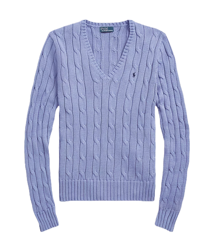 Maglia in cotone a trecce con scollo a V 211891641003 Polo Ralph Lauren