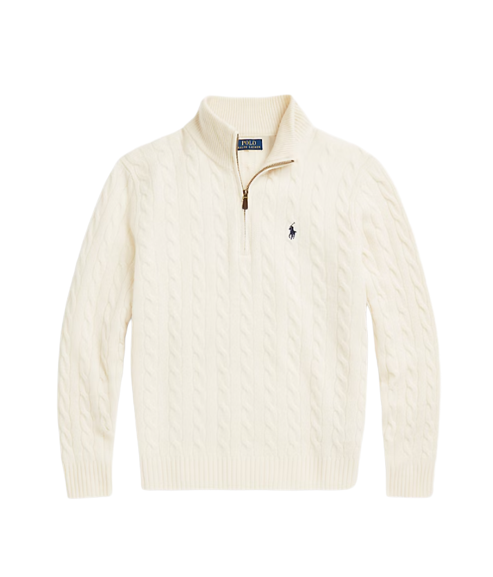 Maglia in lana e cashmere a trecce Panna Uomo Polo Ralph Lauren