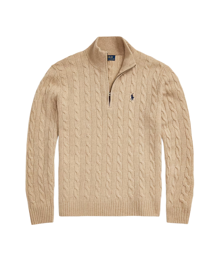 Maglia in lana e cashmere a trecce Cammello Uomo Polo Ralph Lauren
