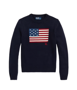 Maglia girocollo in cotone con bandiera Donna Polo Ralph Lauren