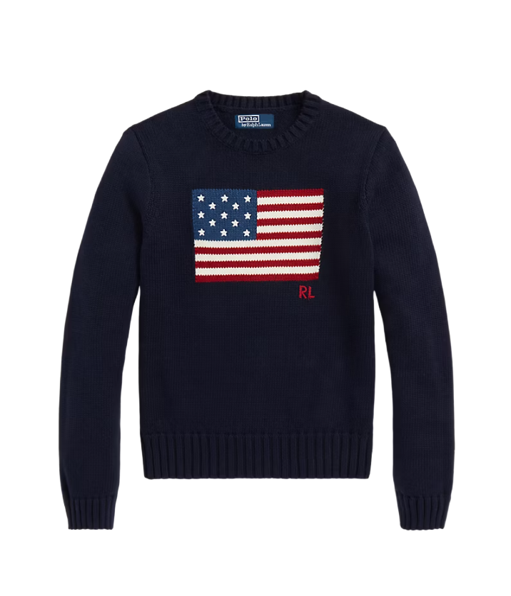 Maglia girocollo in cotone con bandiera Donna Polo Ralph Lauren