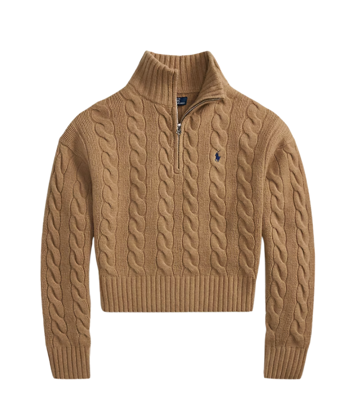 Maglia a trecce in lana e cashmere con zip Donna Polo Ralph Lauren