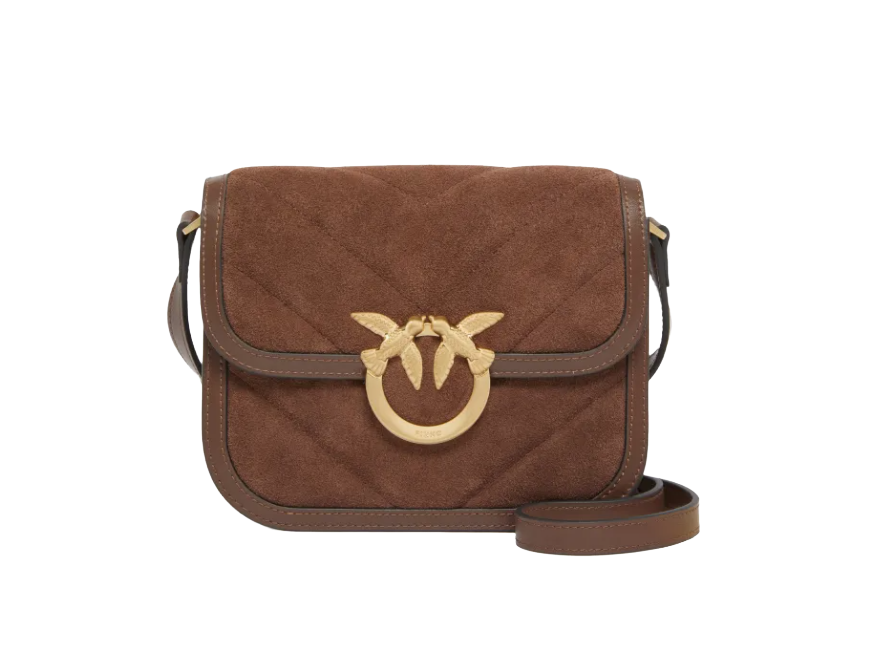 Borsa a spalla piccola Mini Love Bag Box in pelle scamosciata Pinko