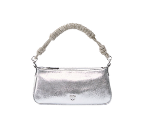 Borsa a mano piccola Mini Half Moon Baguette in pelle laminata con strass Pinko