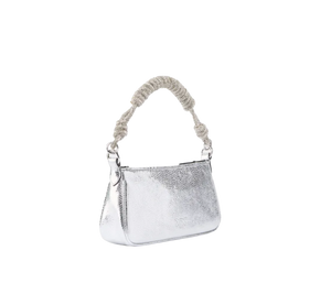 Borsa a mano piccola Mini Half Moon Baguette in pelle laminata con strass Pinko