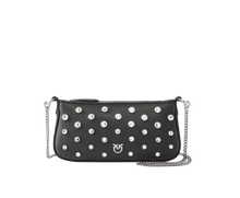 Carica l&#39;immagine nel visualizzatore di Gallery, Borsa a spalla piccola Mini Half Moon Baguette in pelle con strass Pinko
