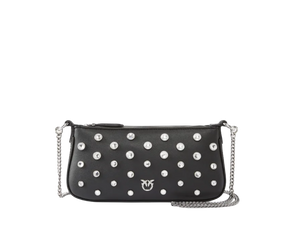 Borsa a spalla piccola Mini Half Moon Baguette in pelle con strass Pinko