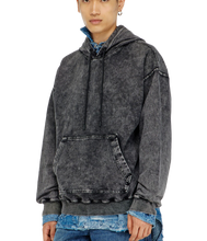 Carica l'immagine nel visualizzatore di Gallery, Felpa Grigia con cappuccio effetto denim lavorato Diesel Uomo

