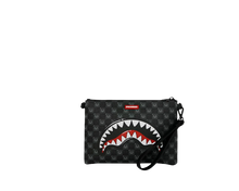 Carica l'immagine nel visualizzatore di Gallery, SHARKS IN PARIS WTF BUBBLY BLACK CHECK CROSSOVER CLUTCH SPRAYGROUND
