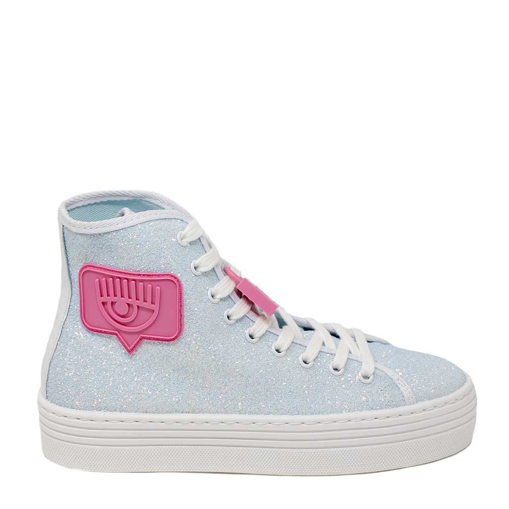 SNEAKERS GLITTER CELESTE E LOGO CHIARA FERRAGNI