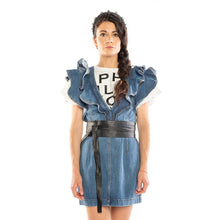 Carica l&#39;immagine nel visualizzatore di Gallery, MINI ABITO DENIM CON ROUCHES PHILOSOPHY
