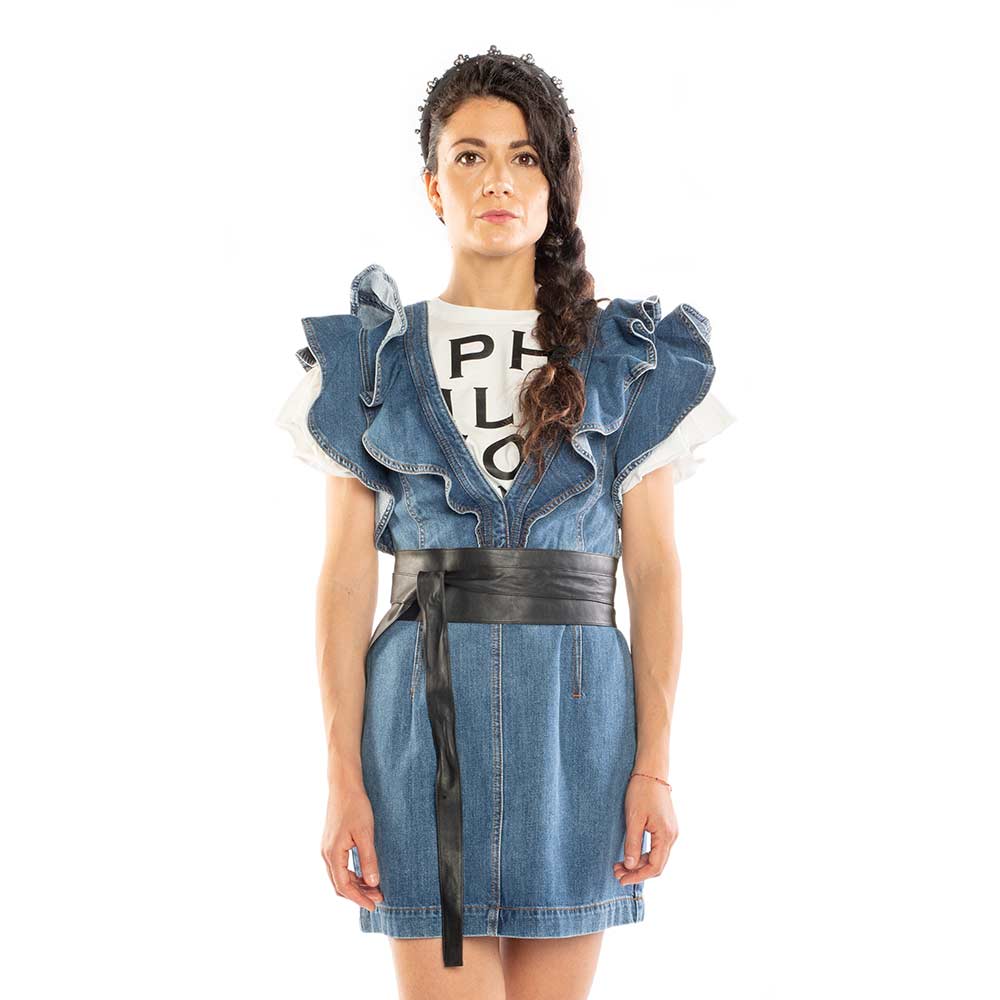 MINI ABITO DENIM CON ROUCHES PHILOSOPHY
